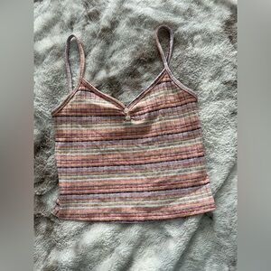 Forever 21 Pink and White Ribbed Crop Camisole